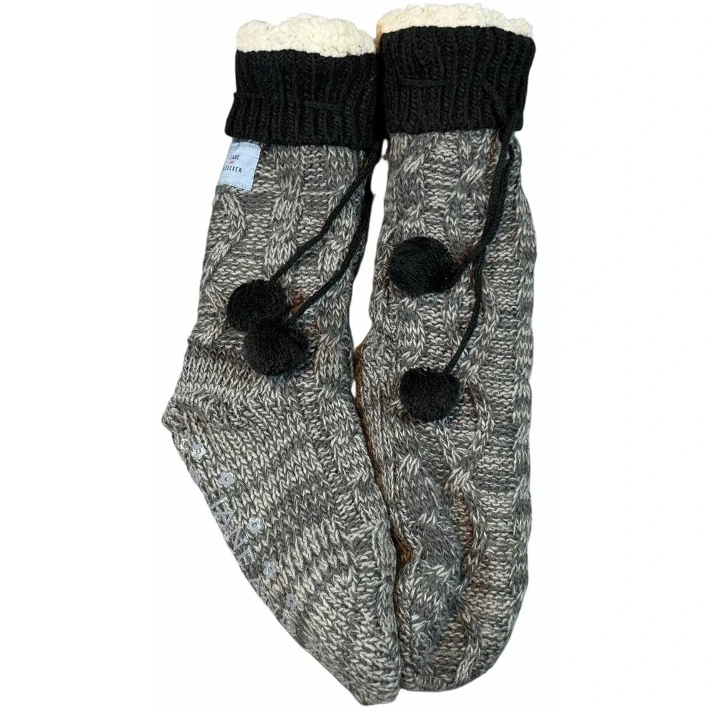Jane and Bleecker Women's  Slipper Socks Warm Fuzzy Soft Winter Gray Knit Plush